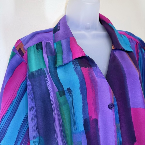 A Personal Touch | VTG Plus Size Multicolor Watercolor Pattern Button Blouse Top - Picture 8 of 16